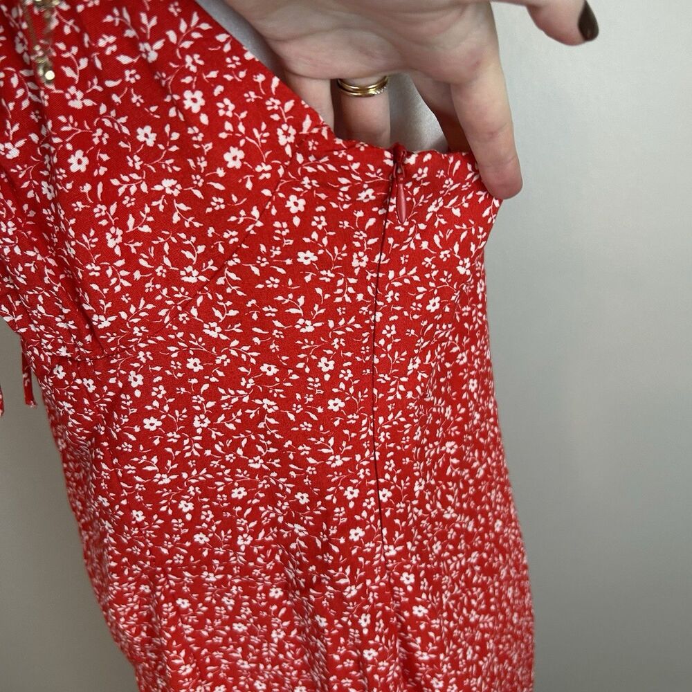 Zara XXL Dress Red Floral Midi Ditsy Side Slit Red Sleeveless Peasant Cottage - Picture 7 of 11